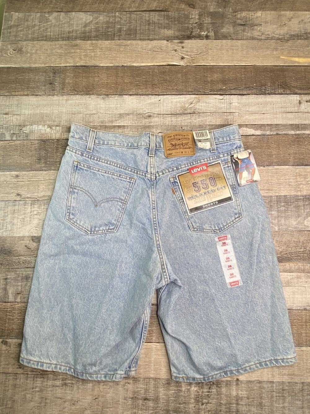 Vintage Levis 550 Relaxed Fit Denim Shorts Mens 35* Jorts Orange Tab Blue New